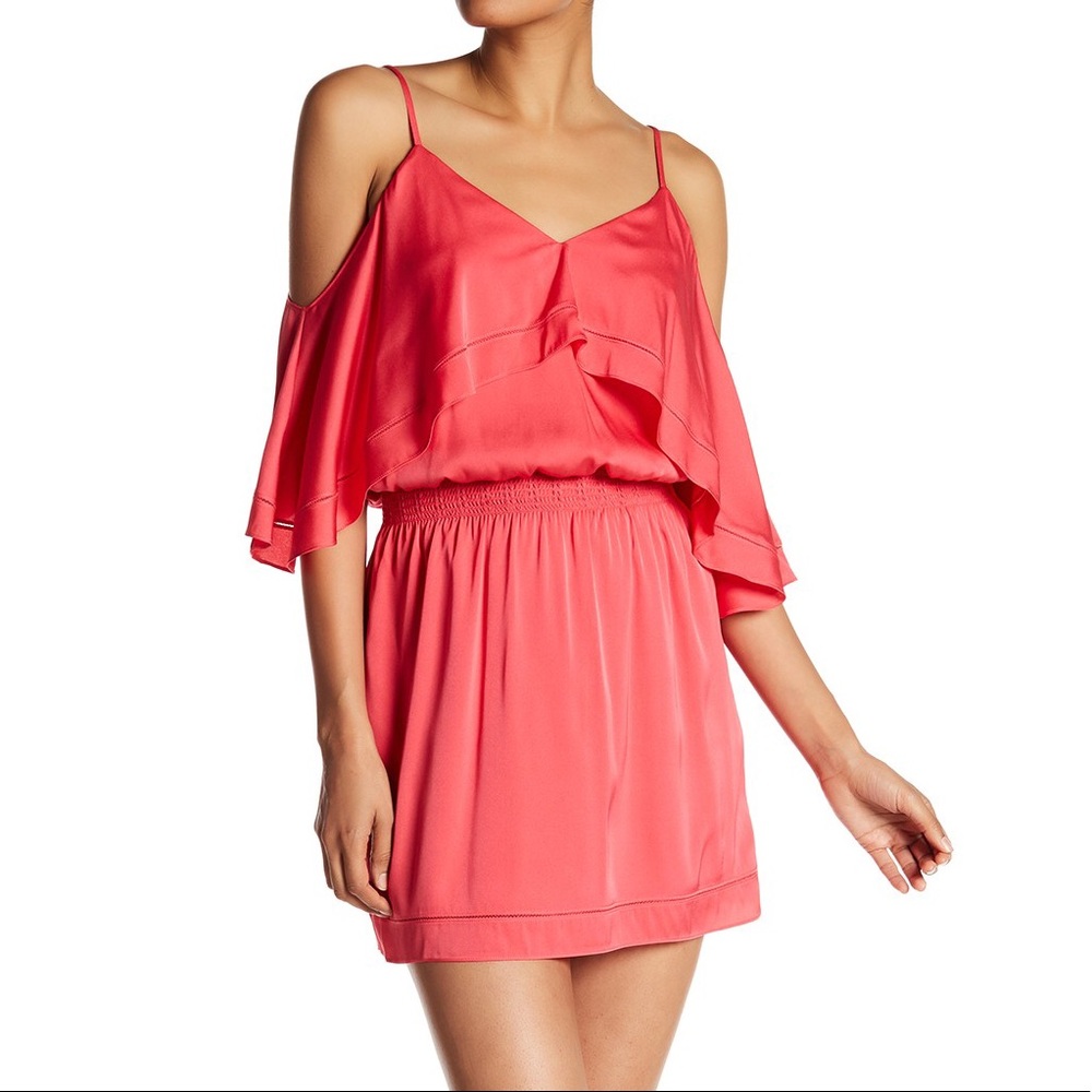 NWT Trina Turk Pink Silk Cold Shoulder Mini Dress